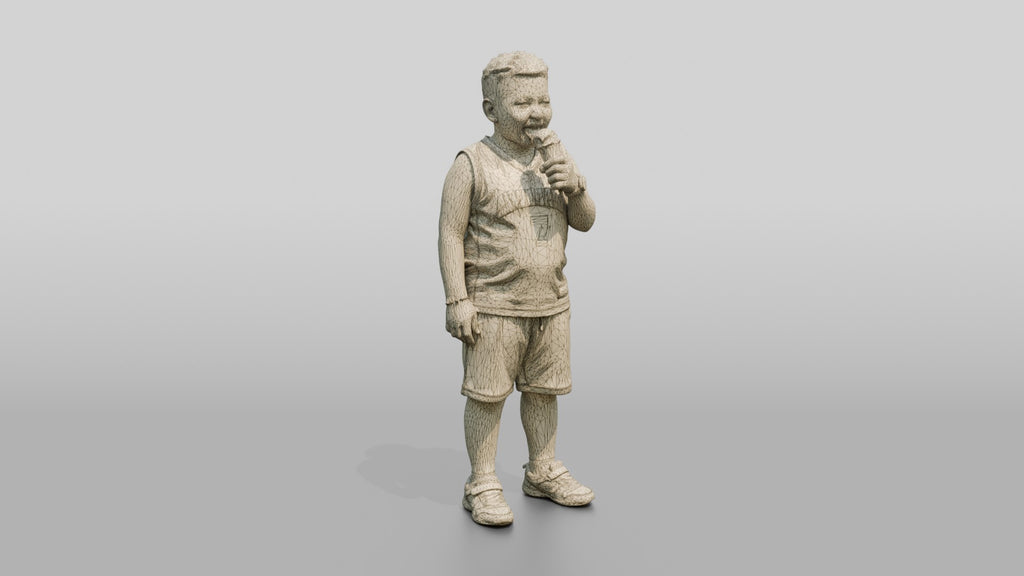 Stocky Young Jordanian Boy Eating an Ice Cream Cone