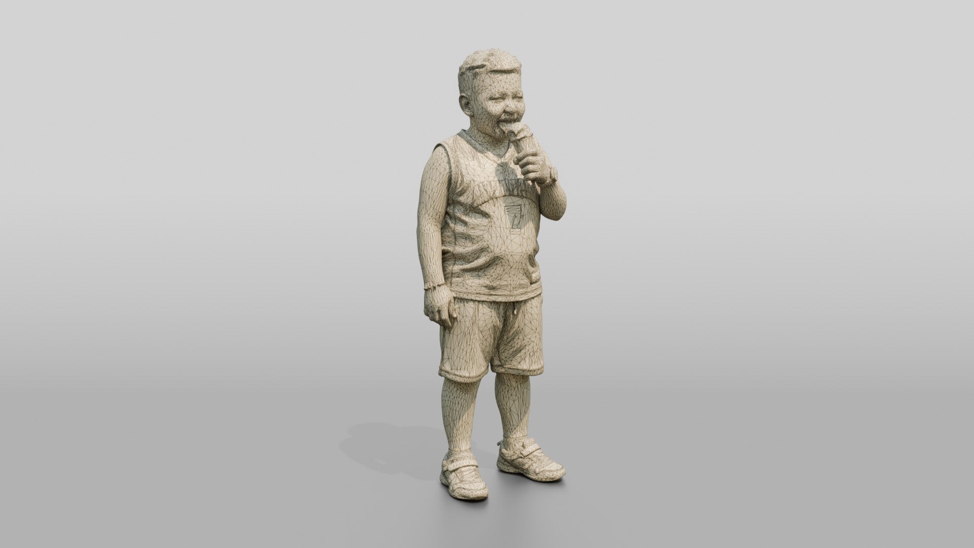 Stocky Young Jordanian Boy Eating an Ice Cream Cone