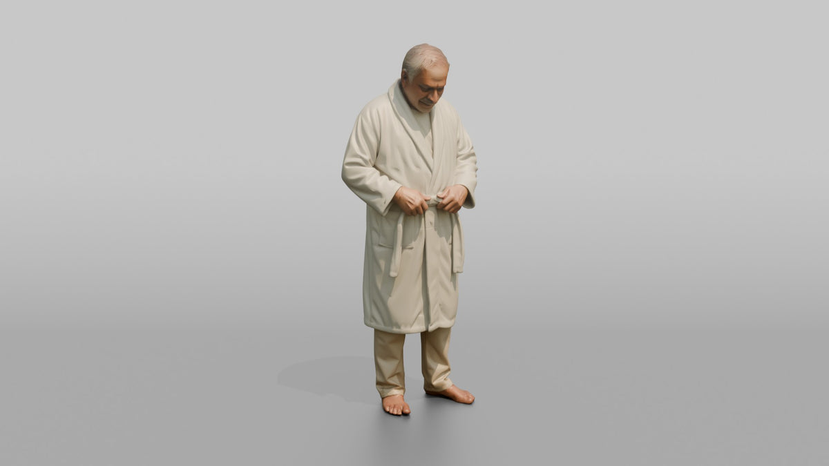 Spa Client Man Standing Adjusting A Robe Belt, Relaxed Posture - 3D character model