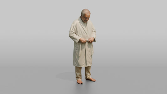 Spa Client Man Standing Adjusting A Robe Belt, Relaxed Posture - 3D character model