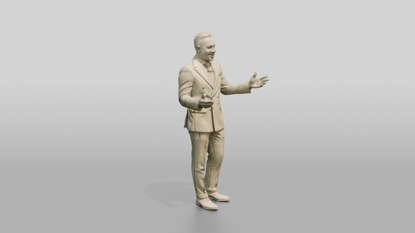 Businessman Gesturing in a Tan Suit