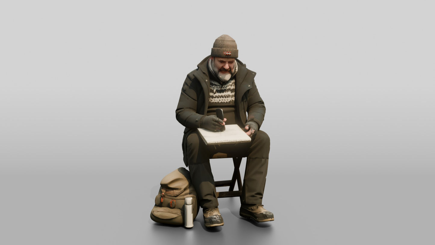 Norwegian Man Sketching a Winter Landscape