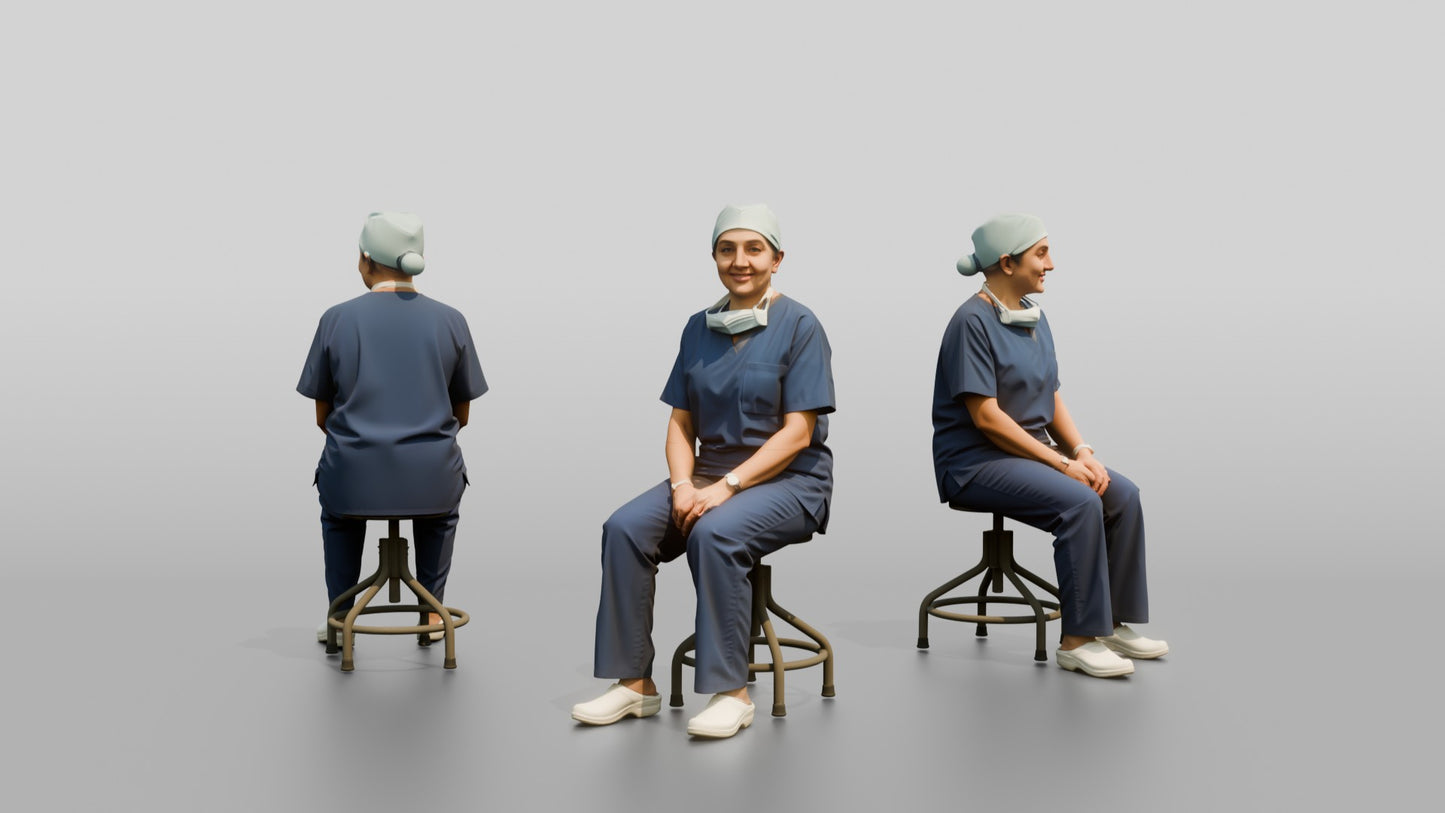 Middle-Aged South Asian Woman Doctor Sitting on Stool