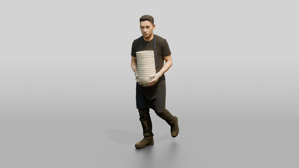 Kitchen Porter Carrying Ceramic Bowls