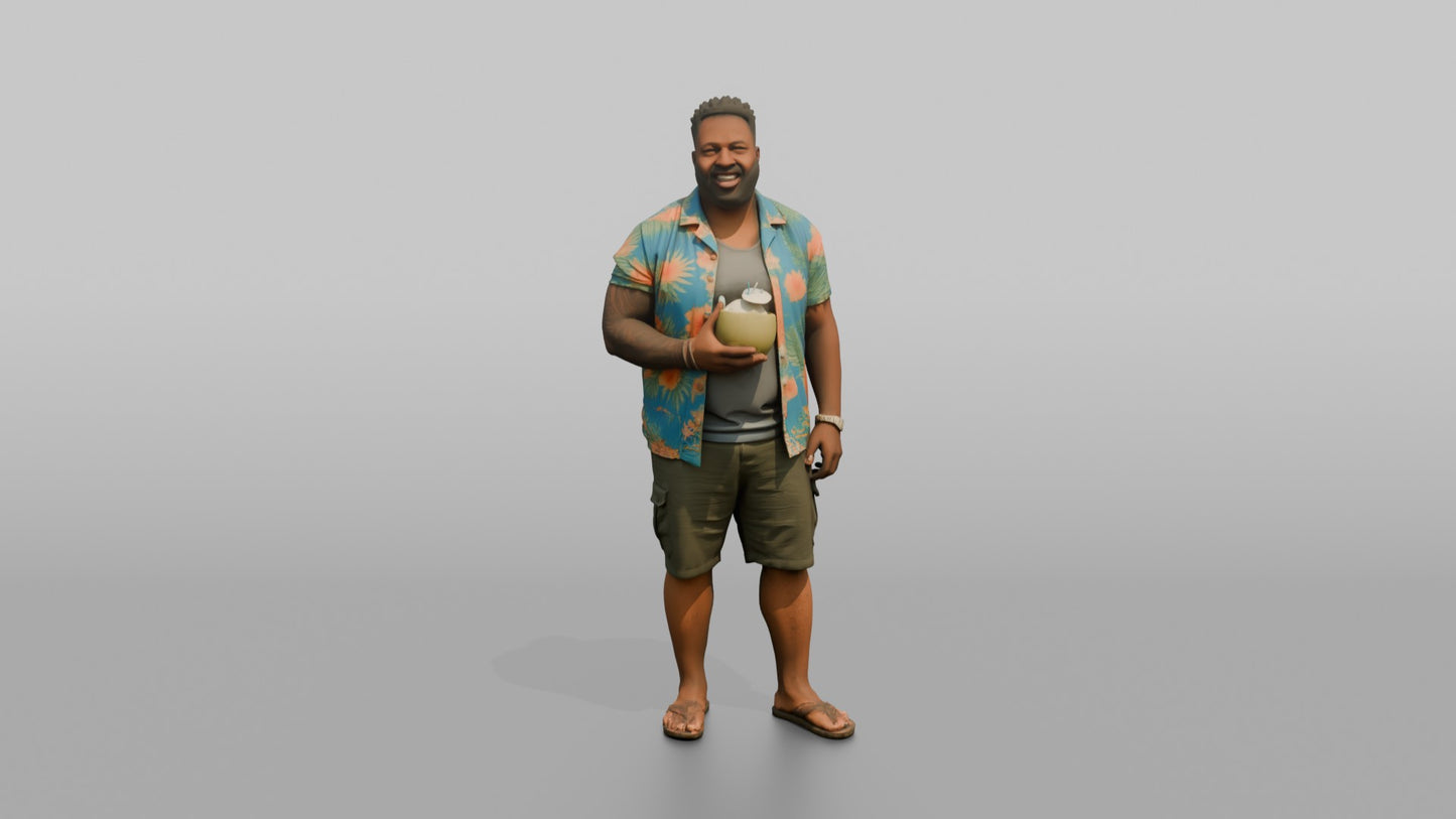 Vacationer Wearing Open Hawaiian Shirt