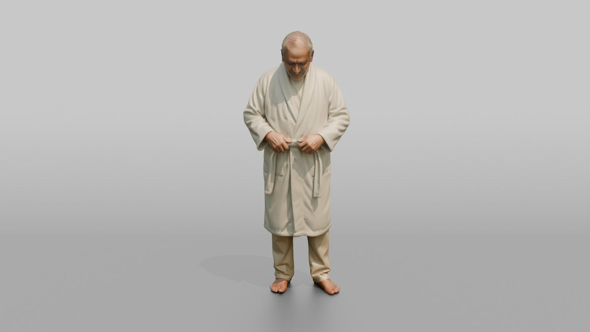 Spa Client Man Standing Adjusting A Robe Belt, Relaxed Posture - 3D character model, view 5