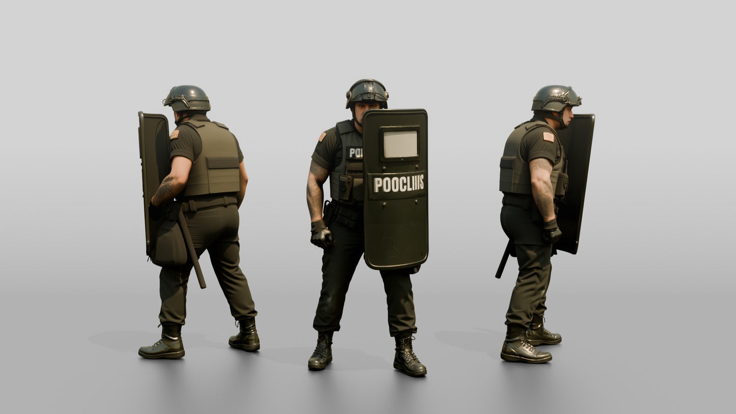 Riot Police Officer with Marked Shield