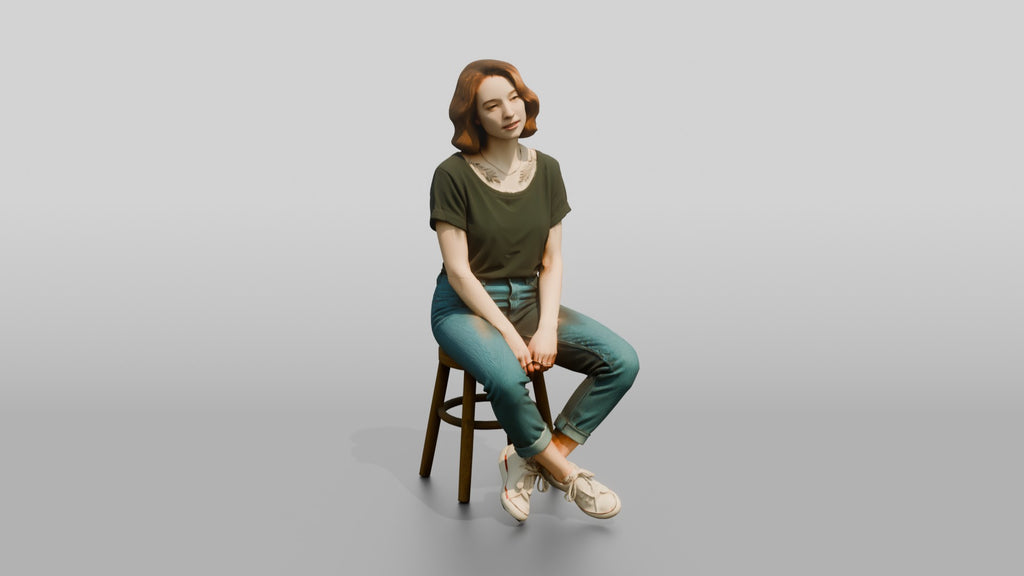 Homeless Woman Sitting with Ankles Crossed