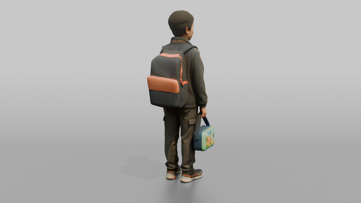 Son Carrying A School Lunchbox By Its Handle - 3D character model, view 3