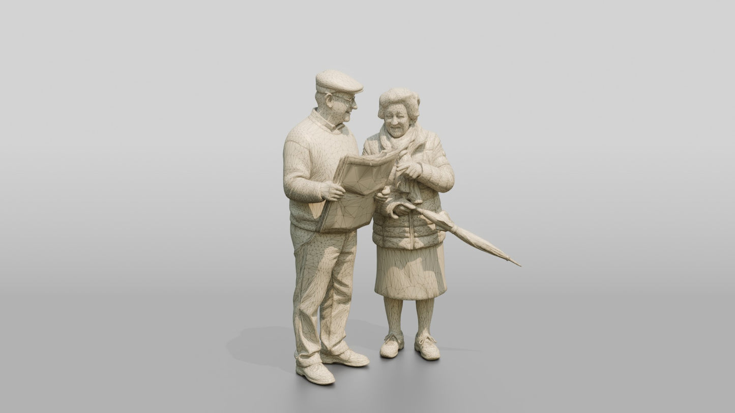 Elderly Couple Reading Map with Umbrella