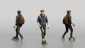 Teen Boy Riding Skateboard with Backpack and Phone