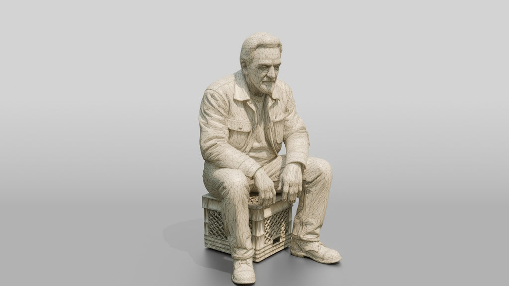 Homeless Man Sitting on a Milk Crate