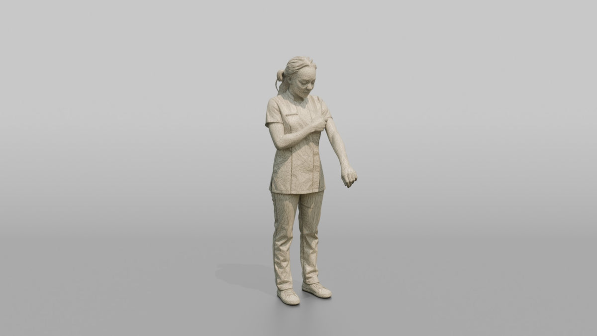 Massage Therapist Woman Adjusting The Sleeve Of A Spa Uniform - wireframe topology preview