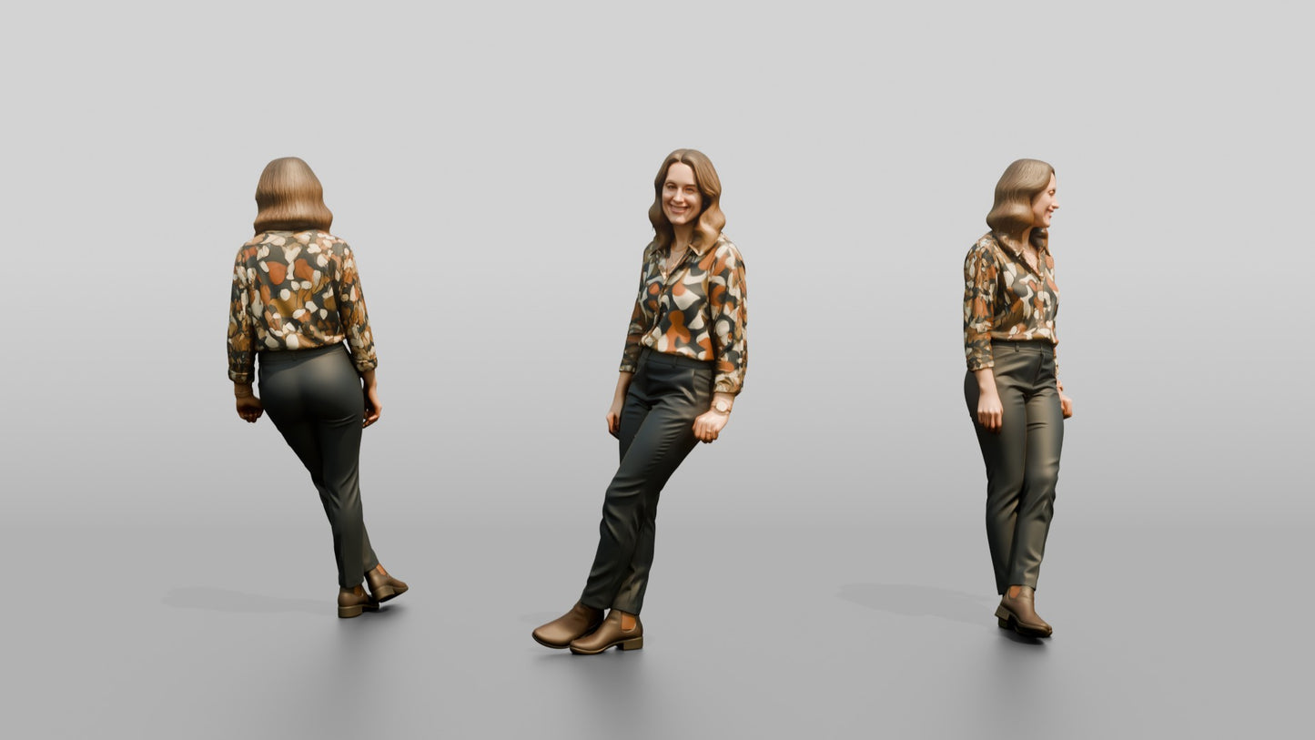 Woman Standing in a Floral Blouse