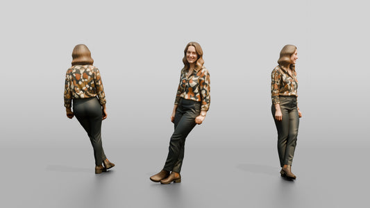 Woman Standing in a Floral Blouse