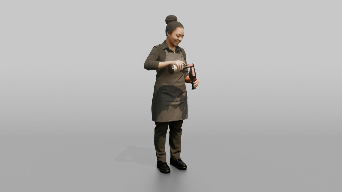 Server Woman Pouring Wine Into A Glass - 3D character model