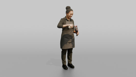 Server Woman Pouring Wine Into A Glass - 3D character model