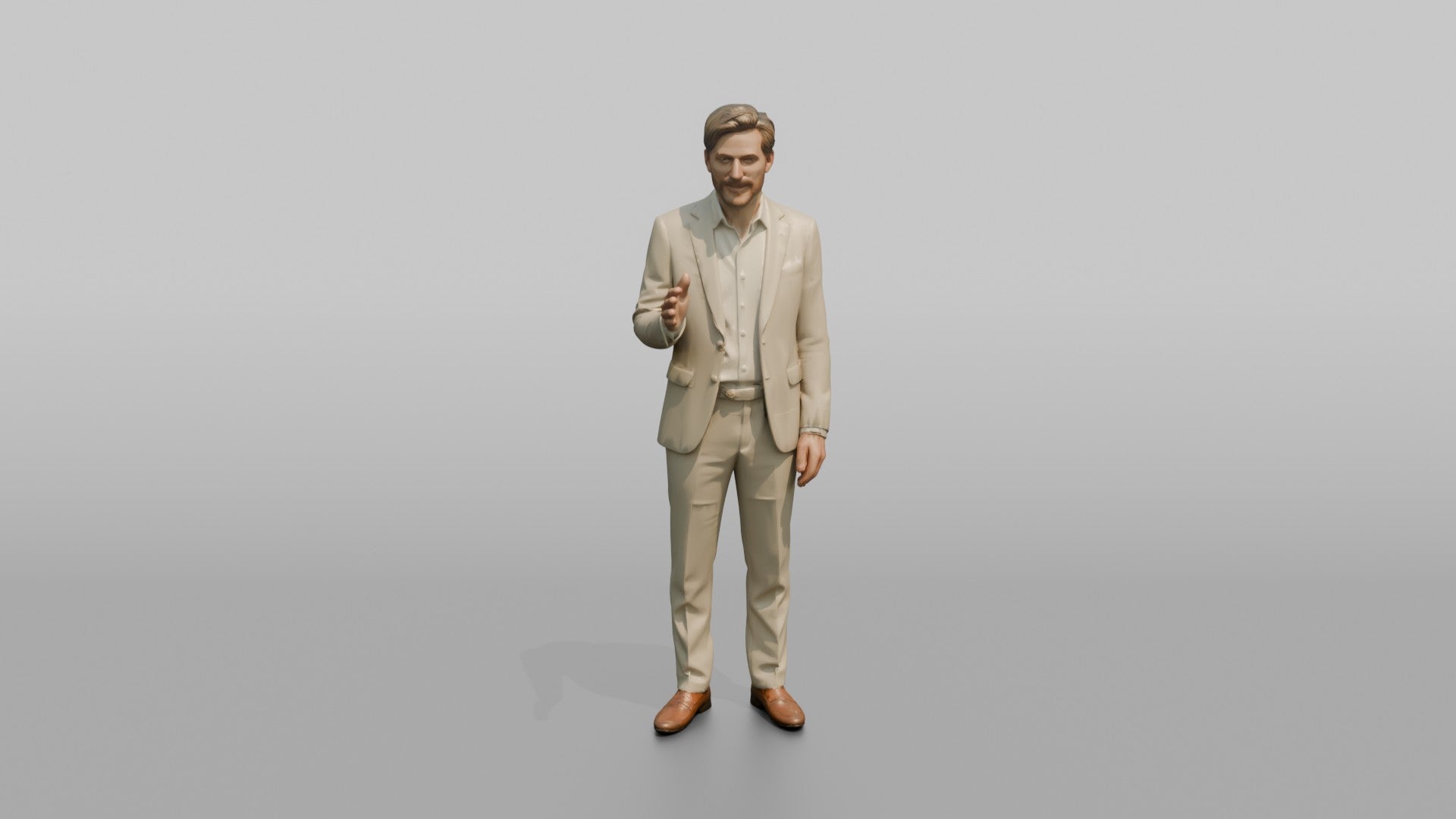European Man in a Linen Suit, Gesturing Mid-Conversation