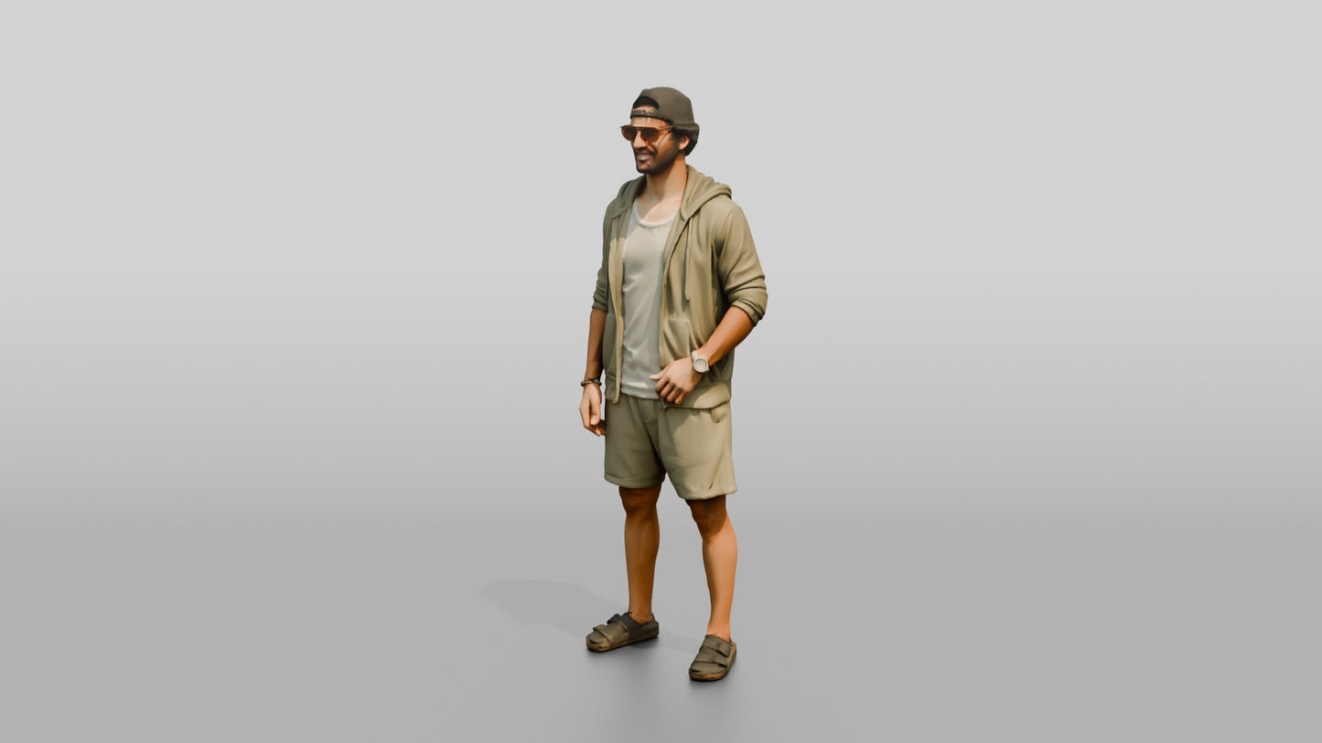 Multiracial Man Posing on the Boardwalk in Towel Hoodie