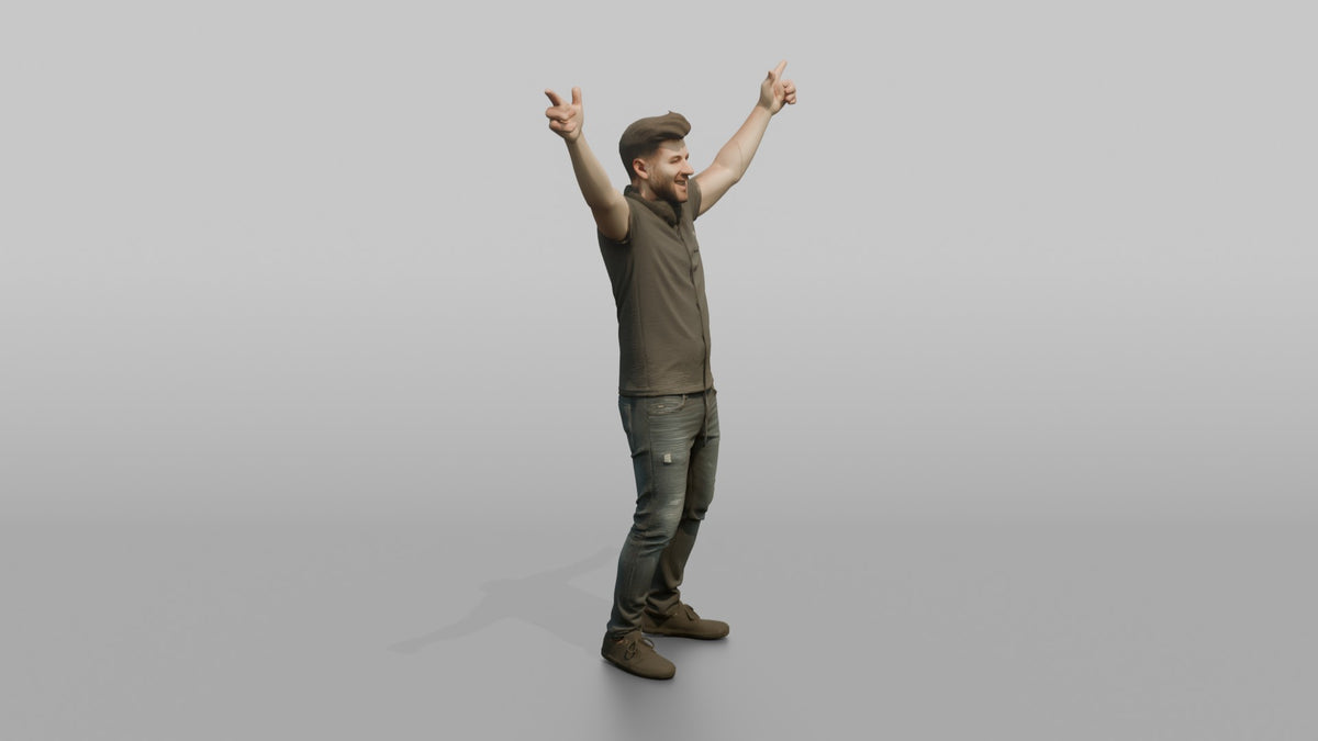 Club DJ Man Both Arms Raised, Hyping Up A Crowd - 3D character model, view 2