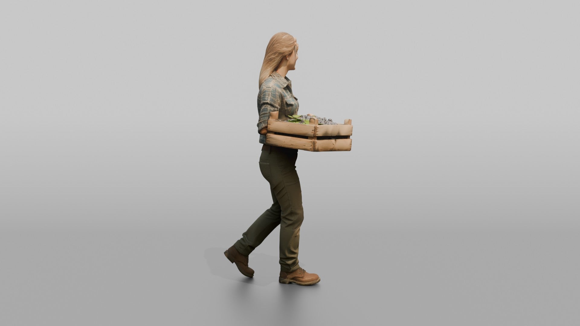 Farmer Carrying Wooden Crate Of Freshly Picked Wine
