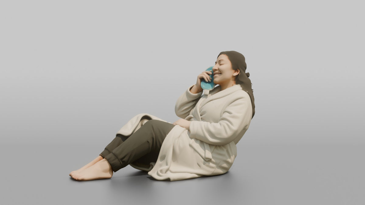 Spa Client Man Reclining Pose, Holding A Cold Eye Mask Near The Face - 3D character model, view 4