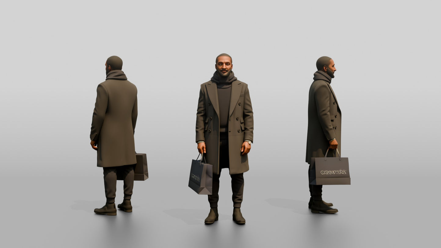African-American Man in Winter Overcoat