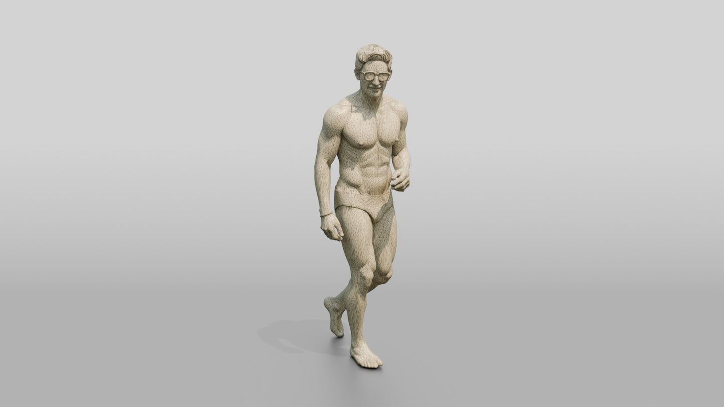 Mestizo Man in Geometric Swim Brief on the Beach