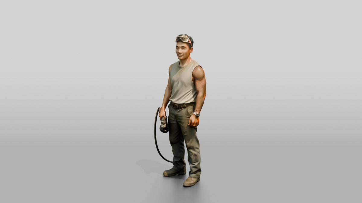 Mechanic Holding a Pneumatic Grinder - 3D character model, view 4