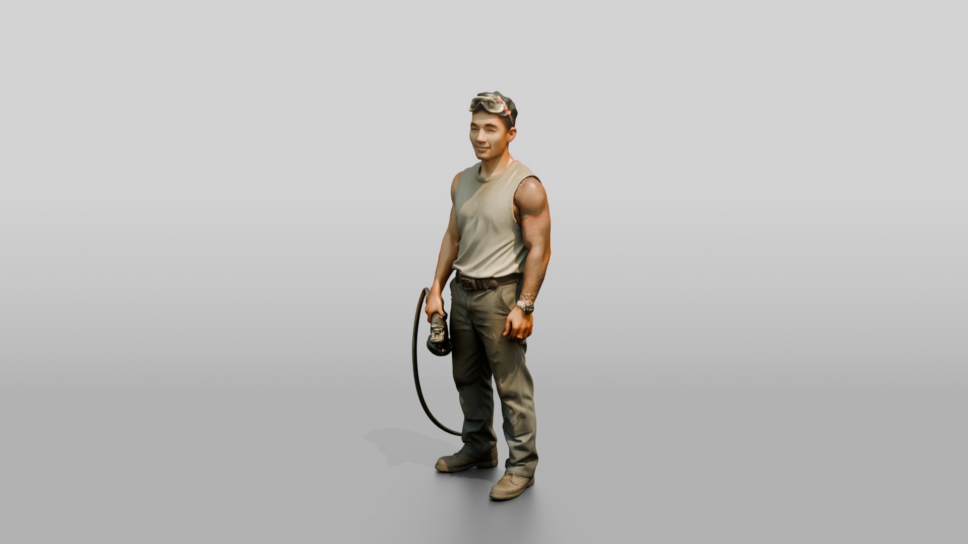 Mechanic Holding a Pneumatic Grinder