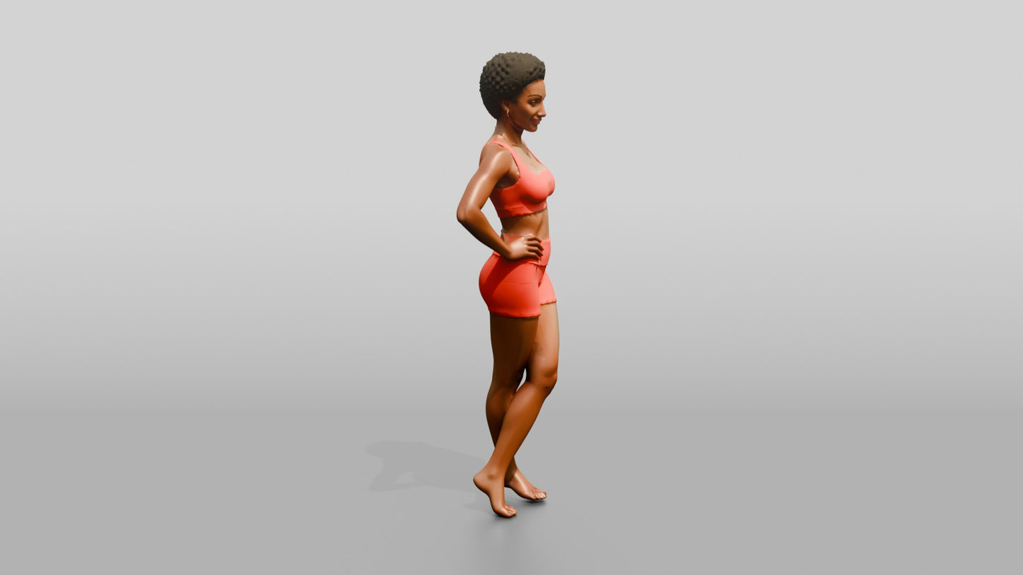 Black Woman in Coral Activewear with Hand on Hip