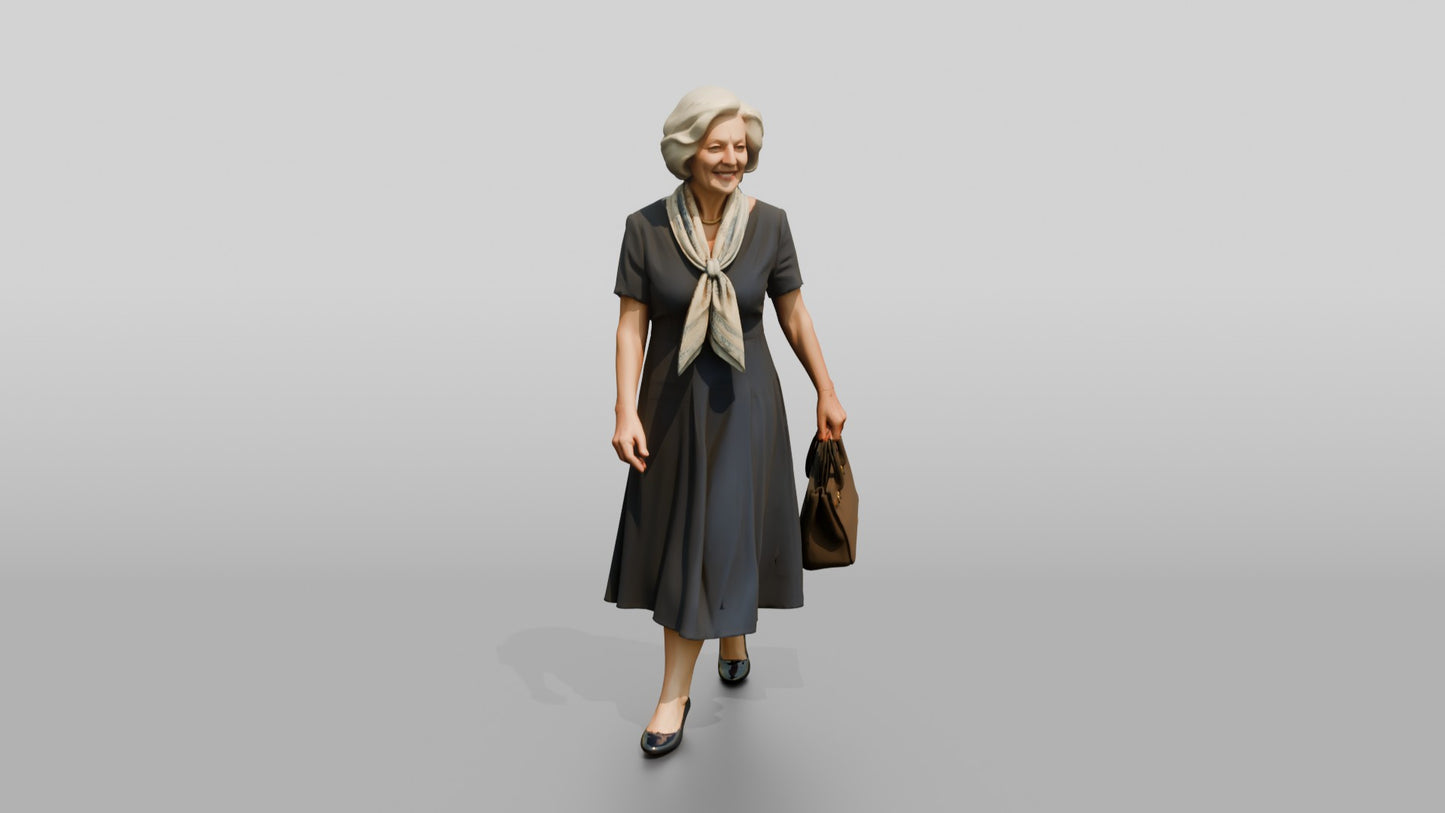 Elderly Curvy Italian Woman Holding an Elegant Handbag