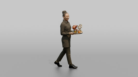 Cocktail Server Woman Carrying A Tray Of Colorful Cocktails - 3D character model