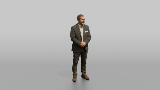 Host Man Standing With Hands Folded, Welcoming Posture - 3D character model