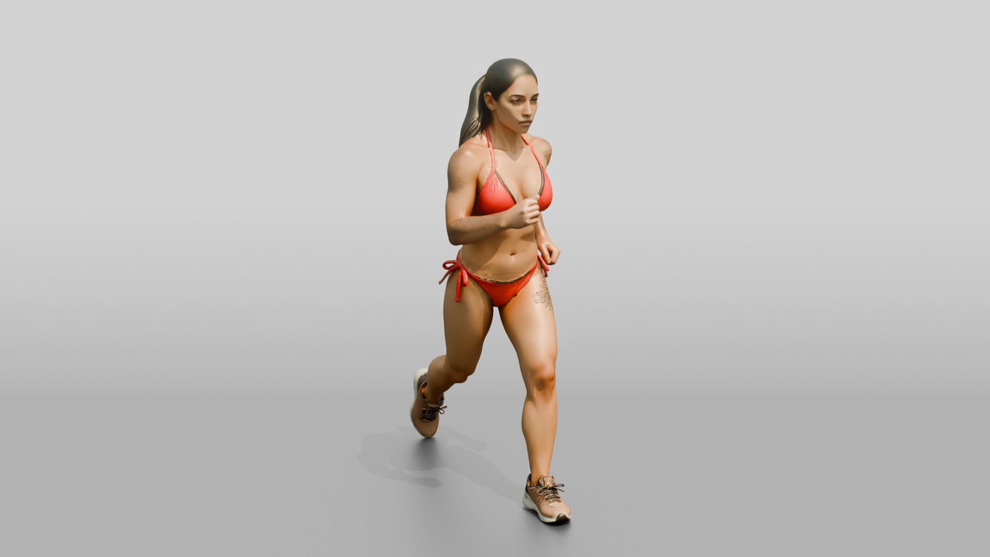 Latina Woman Running in Red String Bikini
