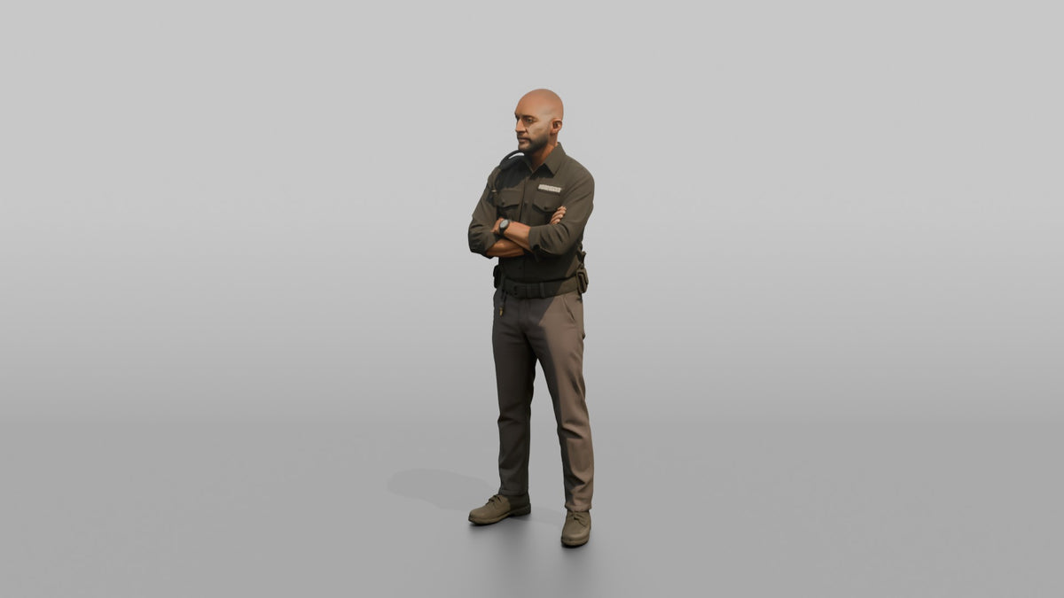 Door Staff Man Arms Crossed, Standing Guard Posture - 3D character model, view 4