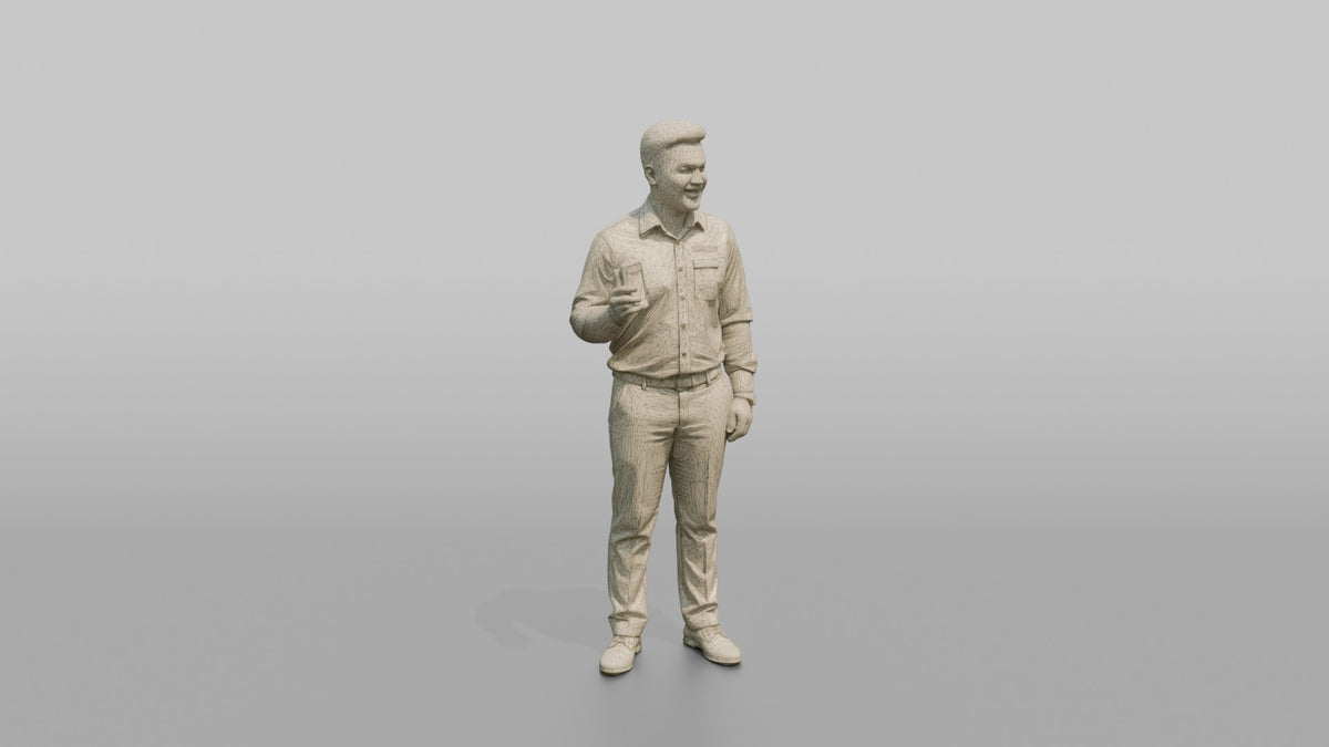 Host Man Holding A Pager Buzzer Device - wireframe topology preview