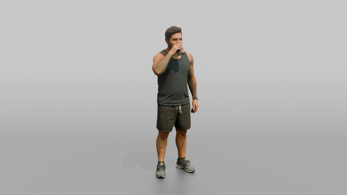Vacationer Wearing Casual Tank Top And Athletic Shorts