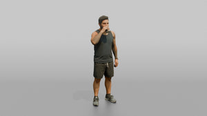 Vacationer Wearing Casual Tank Top And Athletic Shorts - 3D character model, view 1