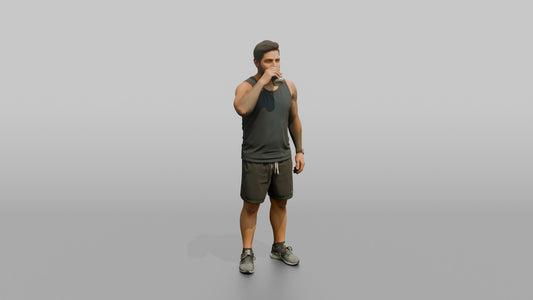 Vacationer Wearing Casual Tank Top And Athletic Shorts - 3D character model, view 1