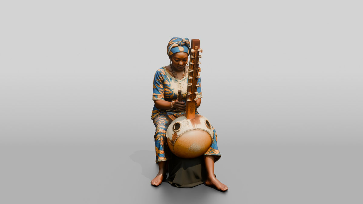 Kora Player Plucking Harp-Lute - 3D character model, view 4