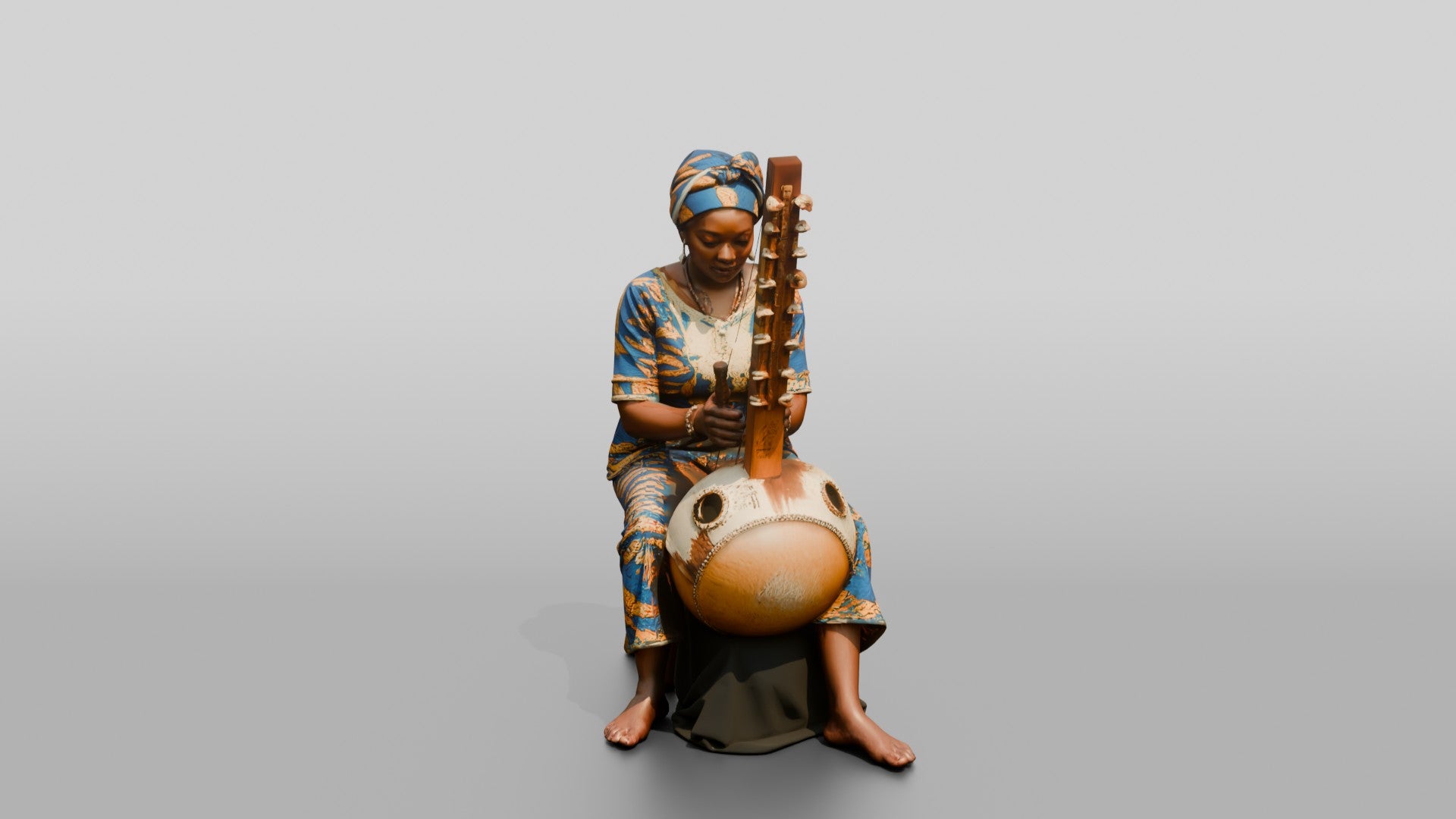 Kora Player Plucking Harp-Lute