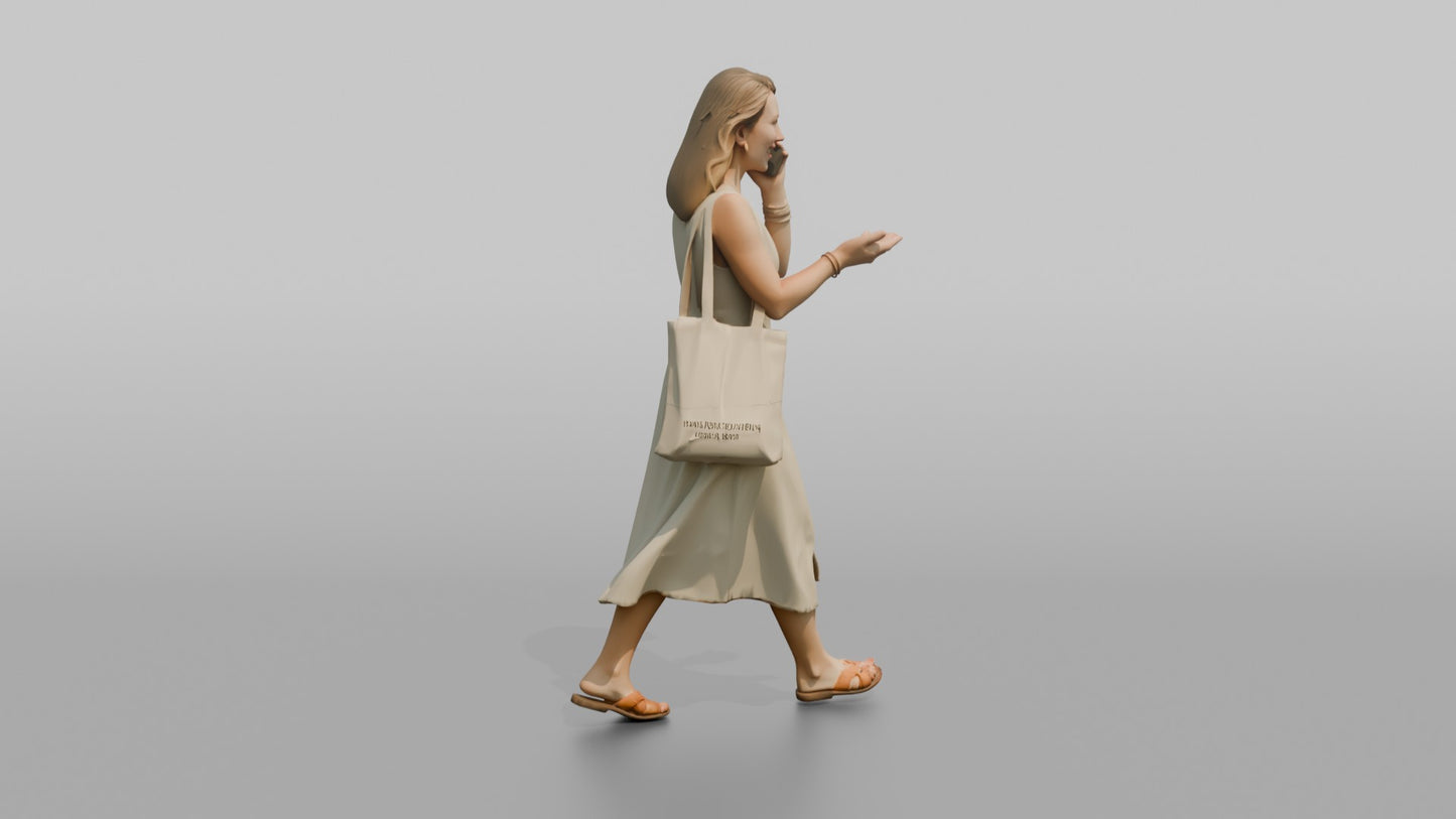 Dutch Woman Walking in a Linen Sundress, Phone in Hand