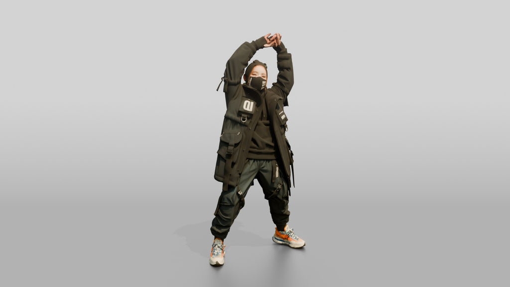 Techwear Woman Stretching Her Arms