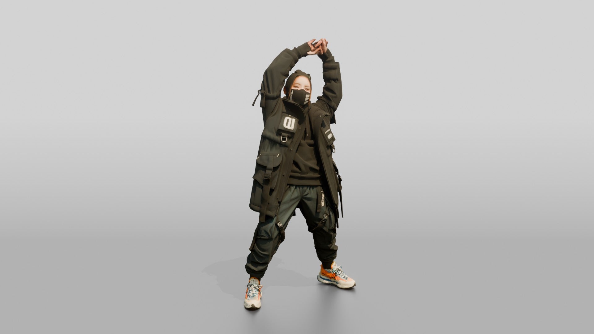 Techwear Woman Stretching Her Arms