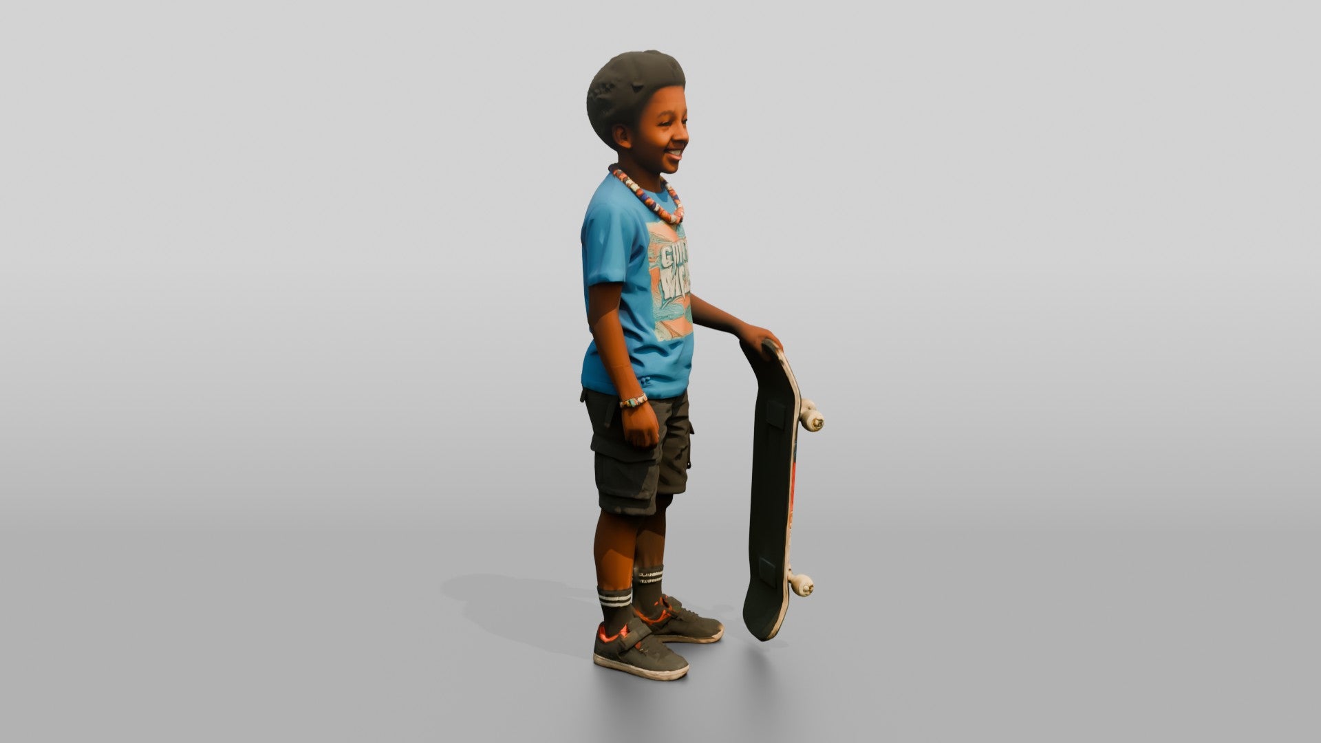 African Boy Holding a Skateboard
