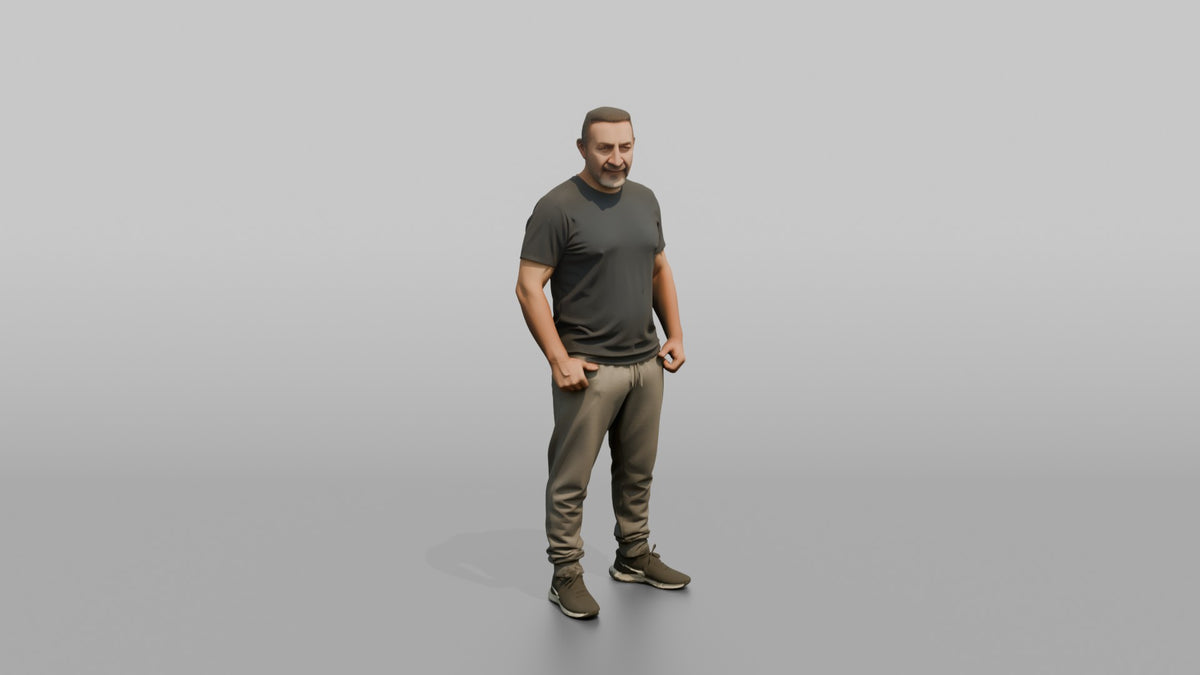 Physique Model Man Standing In A Relaxed Athletic Stance, Thumbs In Waistband - 3D character model