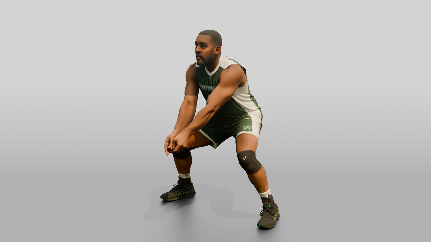 Black Male Volleyball Player in Green Team Uniform