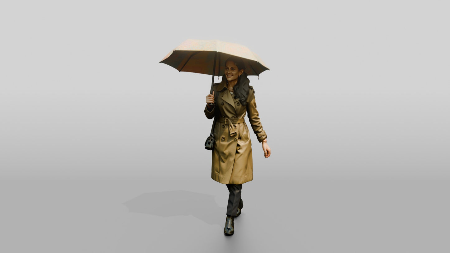 Indian Woman in Olive Trench Coat with Umbrella