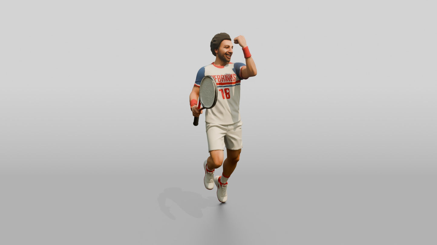 Male Tennis Player Leaping in Celebration